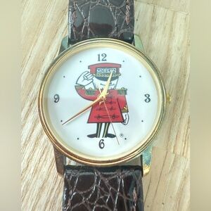 Vintage Morgan red doorman brown leather watch NEW BATTERY